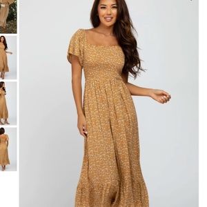 PinkBlush Mustard Floral Smocked Maxi Dress